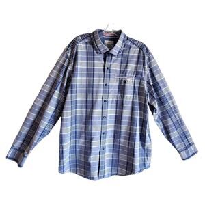 TOMMY BAHAMA Men XL Shirt Island Modern Fit Plaid Blue White Cotton Chest 44"